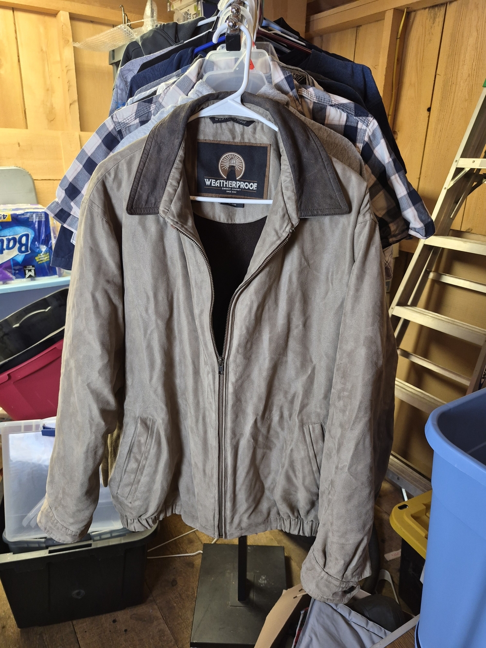 Weatherproof Men's Taupe Suede-Look Zip Jacket with Dark Collar Bin 45